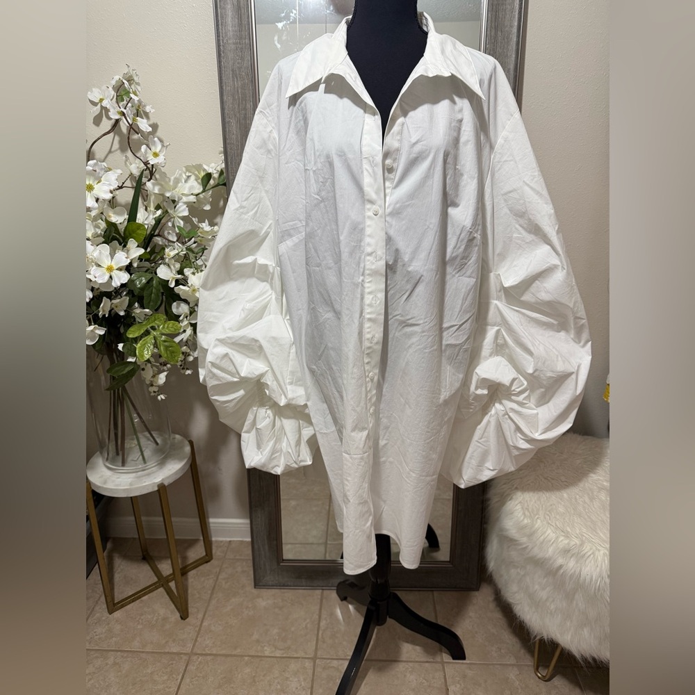 Eloquii white Balloon Sleeve Dress - Picture 4 of 7